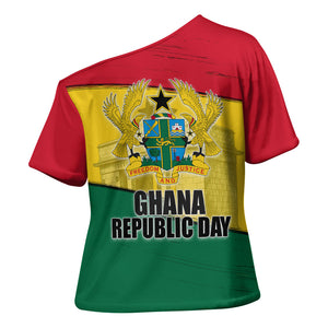 Ghana Republic Day Cross Shoulder Shirt Ghanaian Pride Flag Colors With Coat Of Arms And Black Star