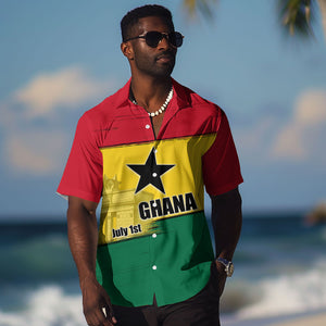 Ghana Republic Day Hawaiian Shirt Ghanaian Pride Flag Colors With Coat Of Arms And Black Star