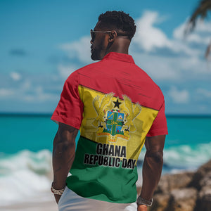 Ghana Republic Day Hawaiian Shirt Ghanaian Pride Flag Colors With Coat Of Arms And Black Star