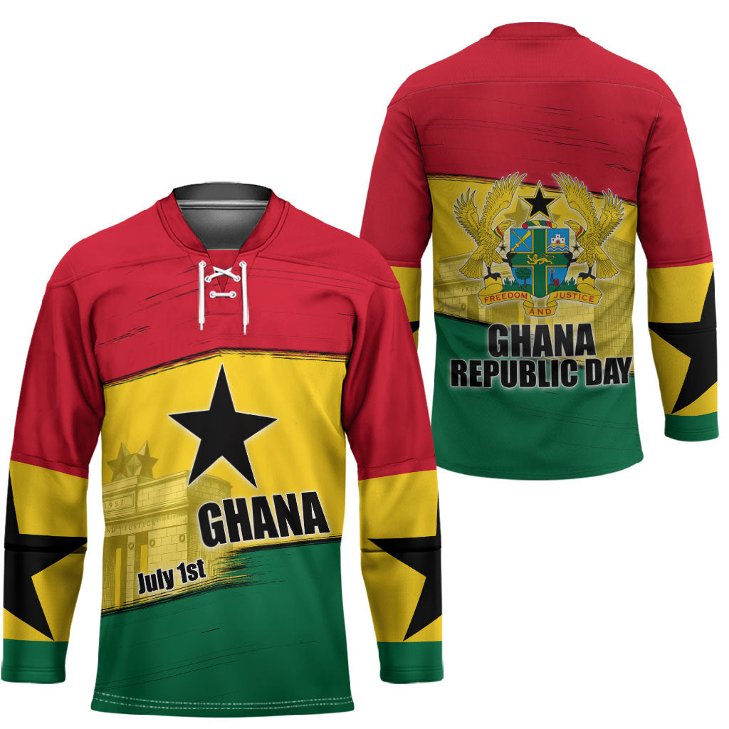Ghana Republic Day Hockey Jersey Ghanaian Pride Flag Colors With Coat Of Arms And Black Star
