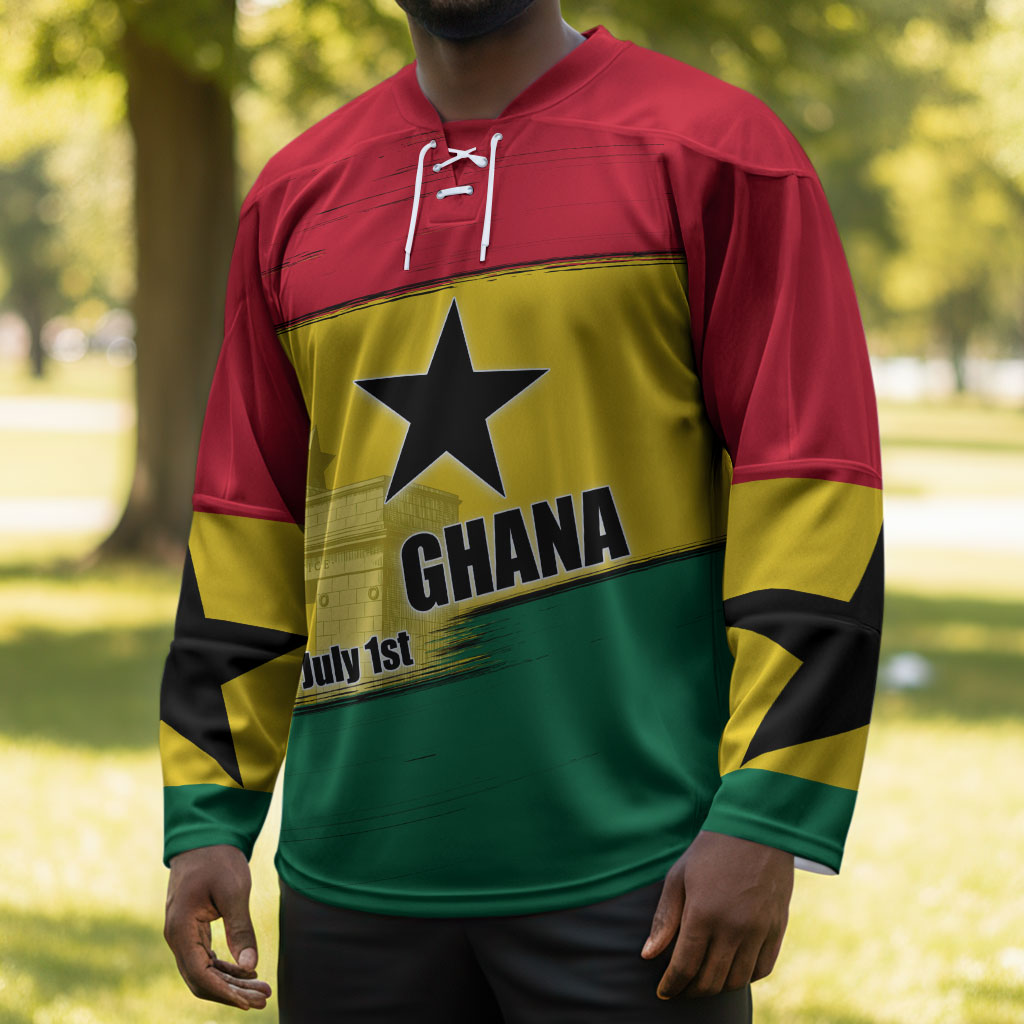Ghana Republic Day Hockey Jersey Ghanaian Pride Flag Colors With Coat Of Arms And Black Star
