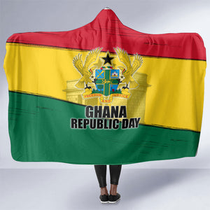 Ghana Republic Day Hooded Blanket Ghanaian Pride Flag Colors With Coat Of Arms And Black Star