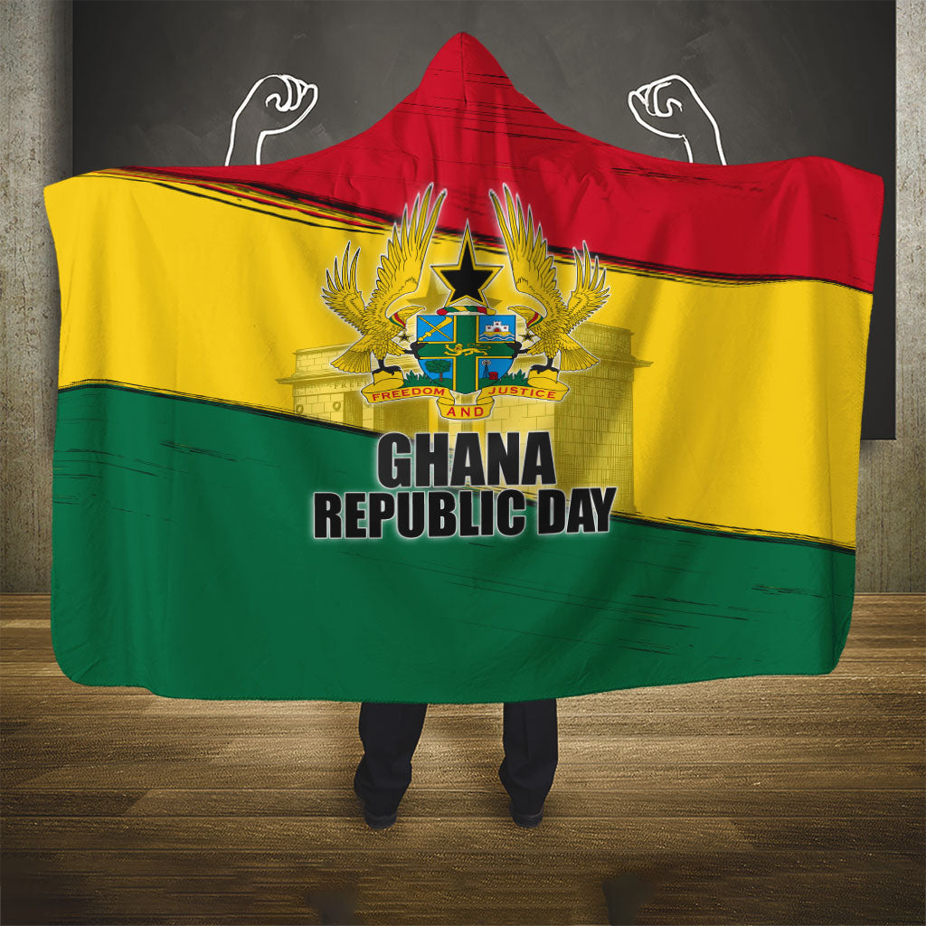 Ghana Republic Day Hooded Blanket Ghanaian Pride Flag Colors With Coat Of Arms And Black Star