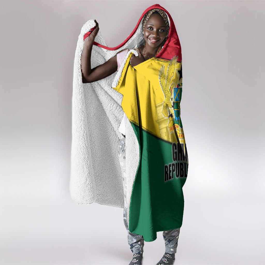 Ghana Republic Day Hooded Blanket Ghanaian Pride Flag Colors With Coat Of Arms And Black Star