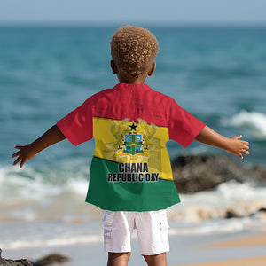 Ghana Republic Day Kid Hawaiian Shirt Ghanaian Pride Flag Colors With Coat Of Arms And Black Star