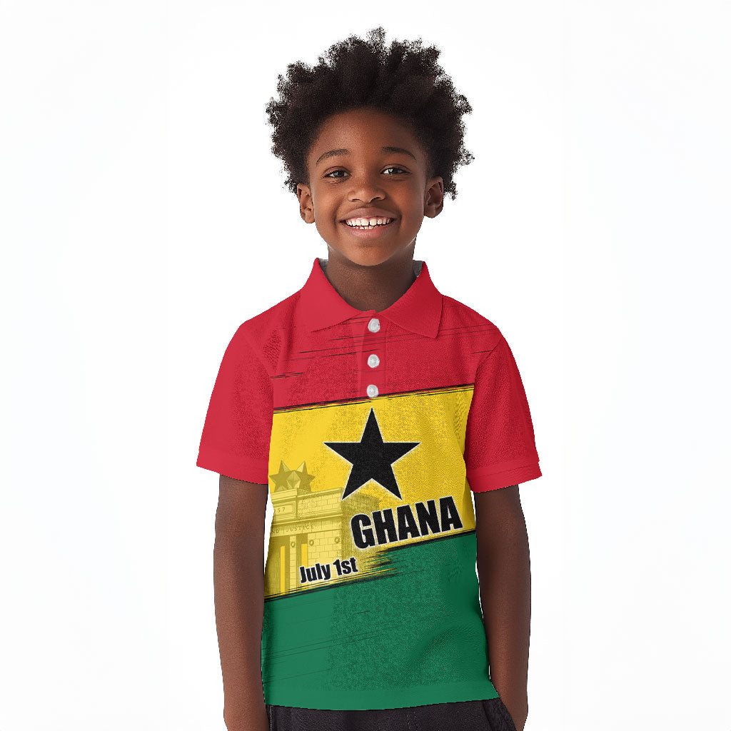 Ghana Republic Day Kid Polo Shirt Ghanaian Pride Flag Colors With Coat Of Arms And Black Star