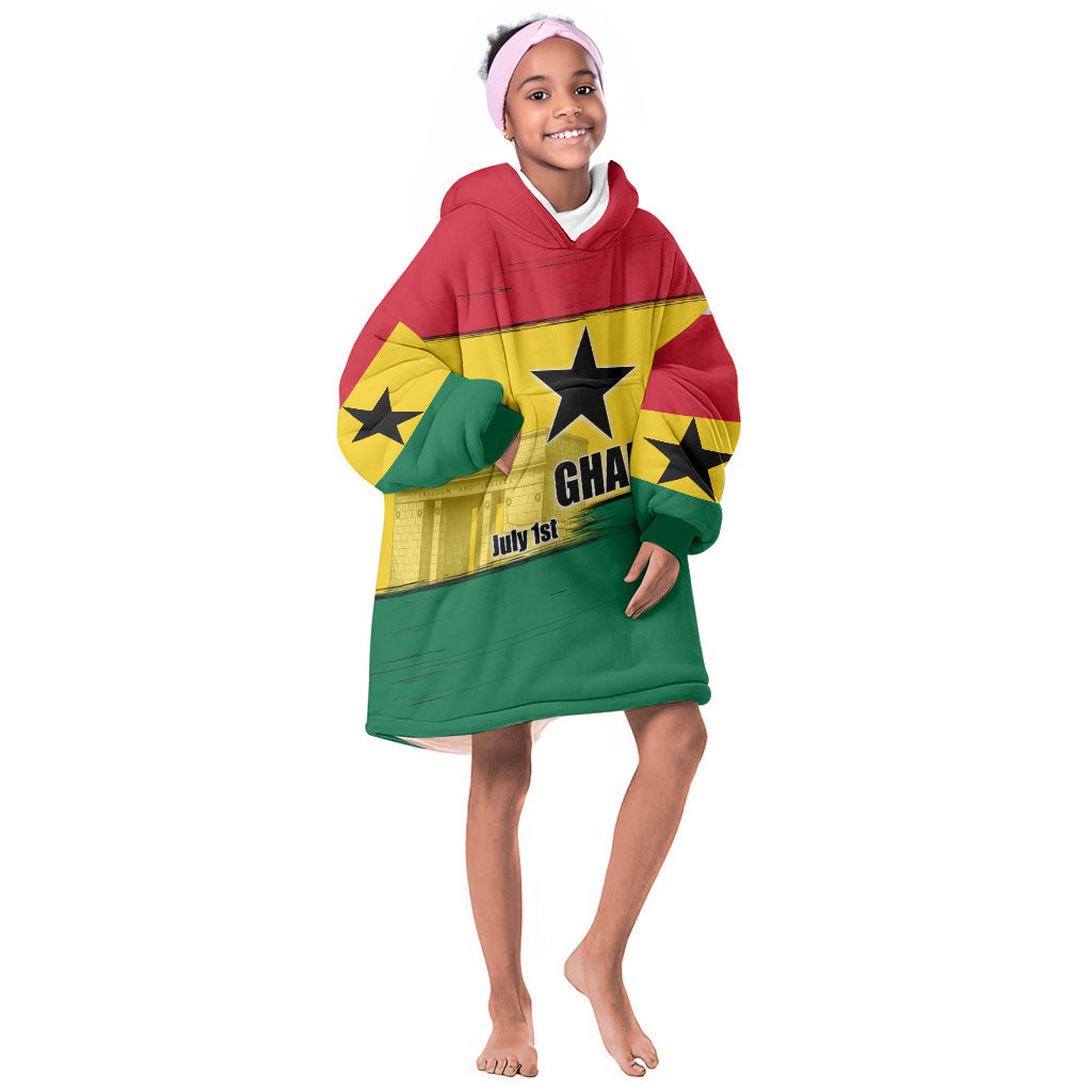 Ghana Republic Day Kid Wearable Blanket Hoodie Ghanaian Pride Flag Colors With Coat Of Arms And Black Star