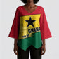 Ghana Republic Day Kimono Sleeve Blouse Ghanaian Pride Flag Colors With Coat Of Arms And Black Star