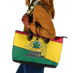 Ghana Republic Day Leather Tote Bag Ghanaian Pride Flag Colors With Coat Of Arms And Black Star