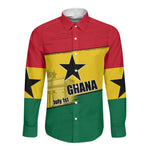 Ghana Republic Day Long Sleeve Button Shirt Ghanaian Pride Flag Colors With Coat Of Arms And Black Star