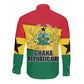 Ghana Republic Day Long Sleeve Button Shirt Ghanaian Pride Flag Colors With Coat Of Arms And Black Star