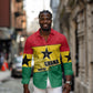 Ghana Republic Day Long Sleeve Button Shirt Ghanaian Pride Flag Colors With Coat Of Arms And Black Star
