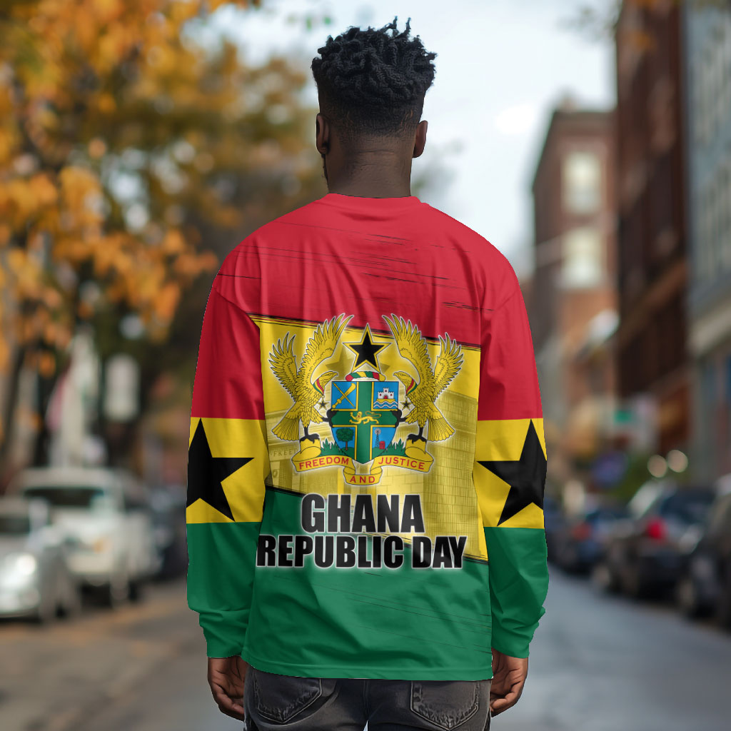 Ghana Republic Day Long Sleeve Shirt Ghanaian Pride Flag Colors With Coat Of Arms And Black Star