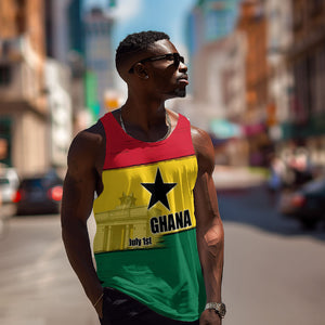 Ghana Republic Day Men Tank Top Ghanaian Pride Flag Colors With Coat Of Arms And Black Star