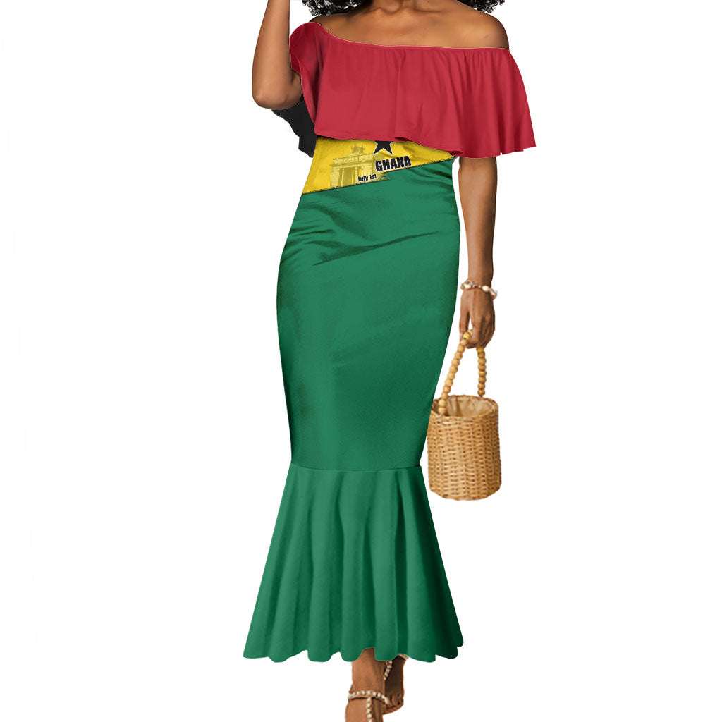 Ghana Republic Day Mermaid Dress Ghanaian Pride Flag Colors With Coat Of Arms And Black Star