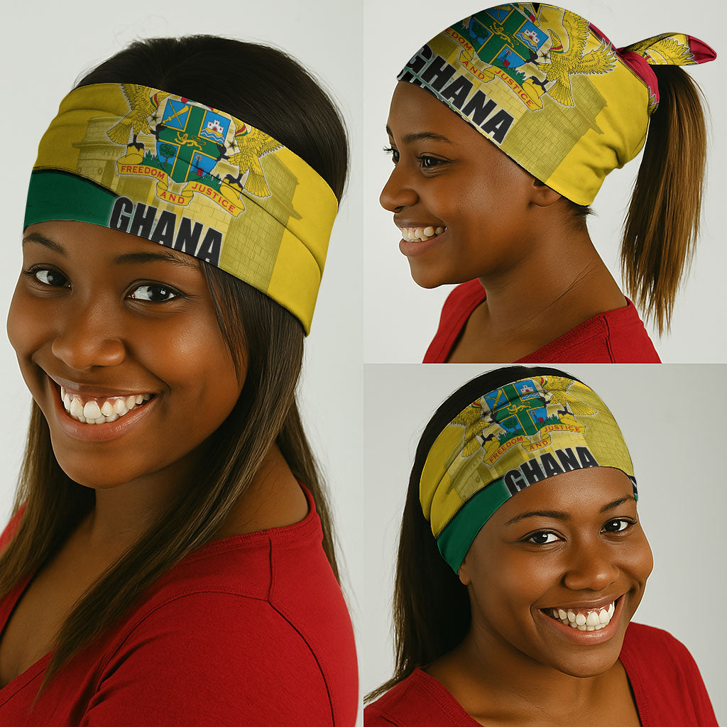 Ghana Republic Day Neck Gaiter Ghanaian Pride Flag Colors With Coat Of Arms And Black Star