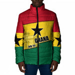 Ghana Republic Day Padded Jacket Ghanaian Pride Flag Colors With Coat Of Arms And Black Star