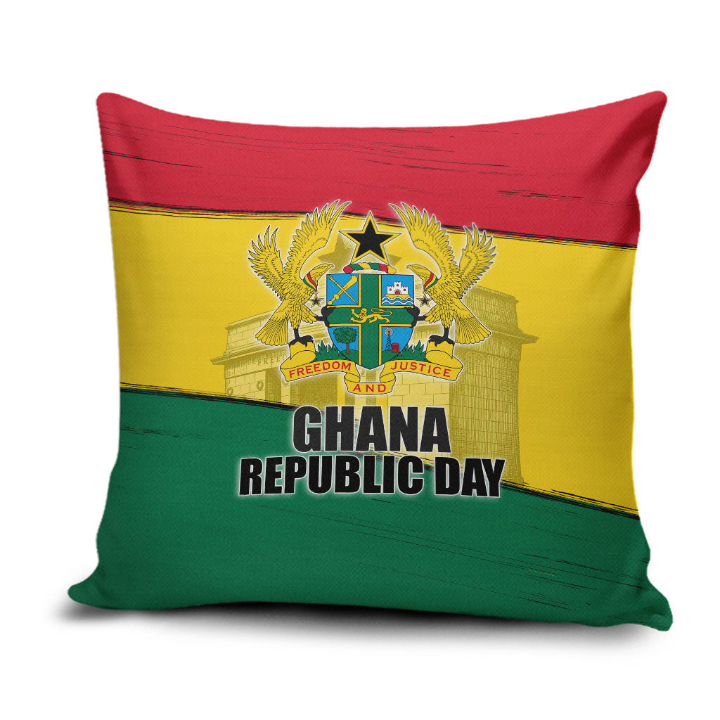 Ghana Republic Day Pillow Cover Ghanaian Pride Flag Colors With Coat Of Arms And Black Star