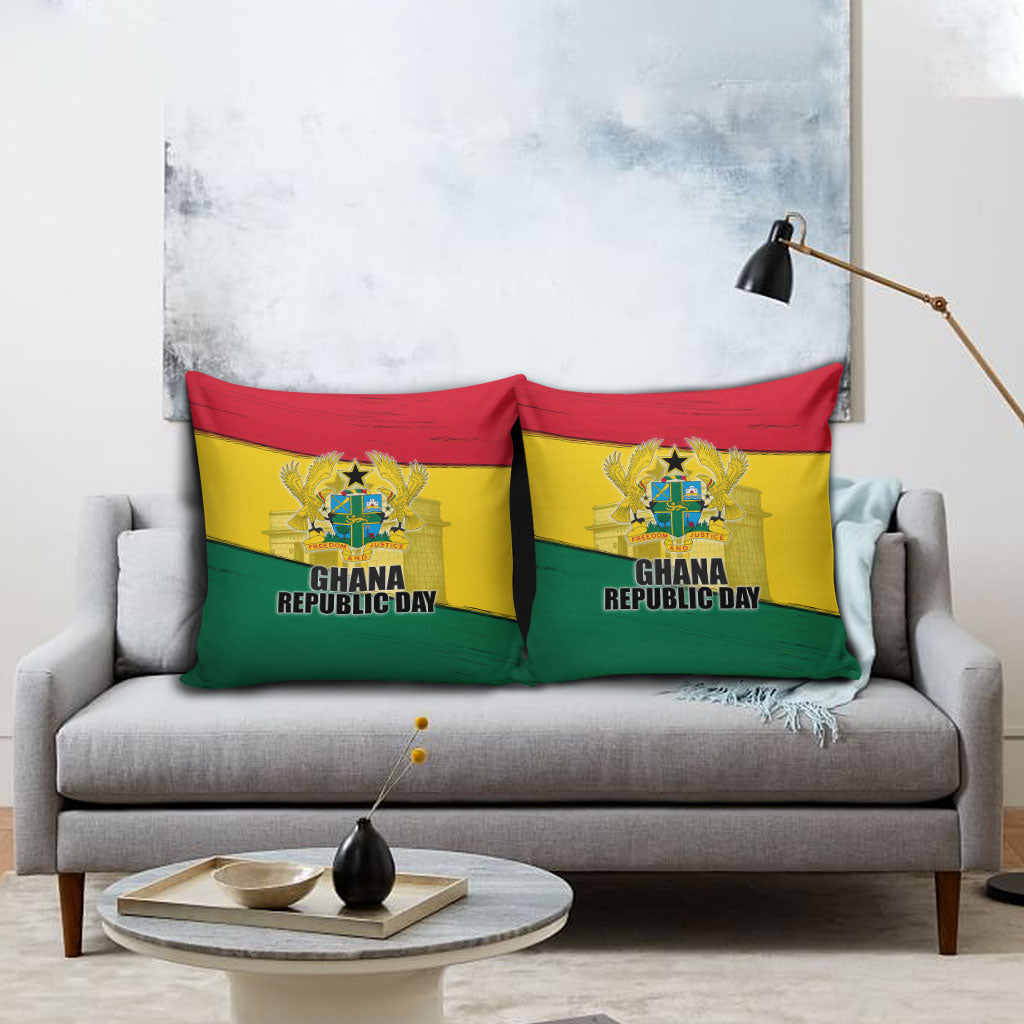 Ghana Republic Day Pillow Cover Ghanaian Pride Flag Colors With Coat Of Arms And Black Star