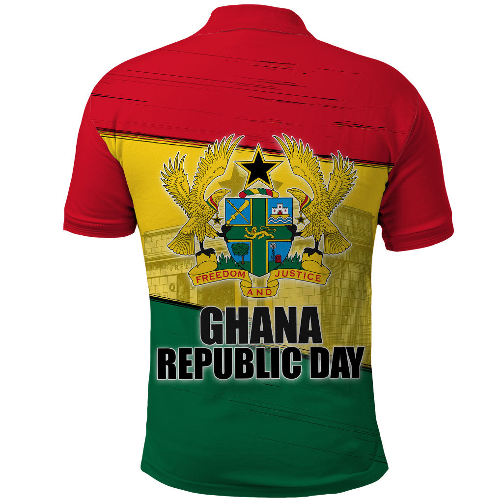 Ghana Republic Day Polo Shirt Ghanaian Pride Flag Colors With Coat Of Arms And Black Star
