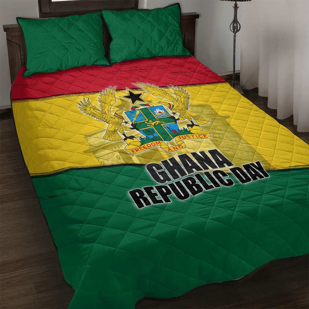 Ghana Republic Day Quilt Bed Set Ghanaian Pride Flag Colors With Coat Of Arms And Black Star