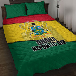 Ghana Republic Day Quilt Bed Set Ghanaian Pride Flag Colors With Coat Of Arms And Black Star