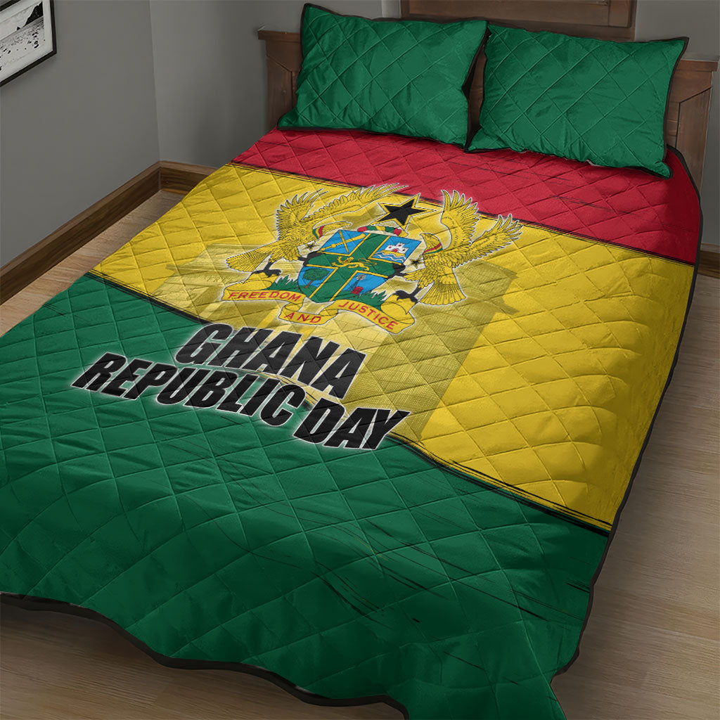 Ghana Republic Day Quilt Bed Set Ghanaian Pride Flag Colors With Coat Of Arms And Black Star