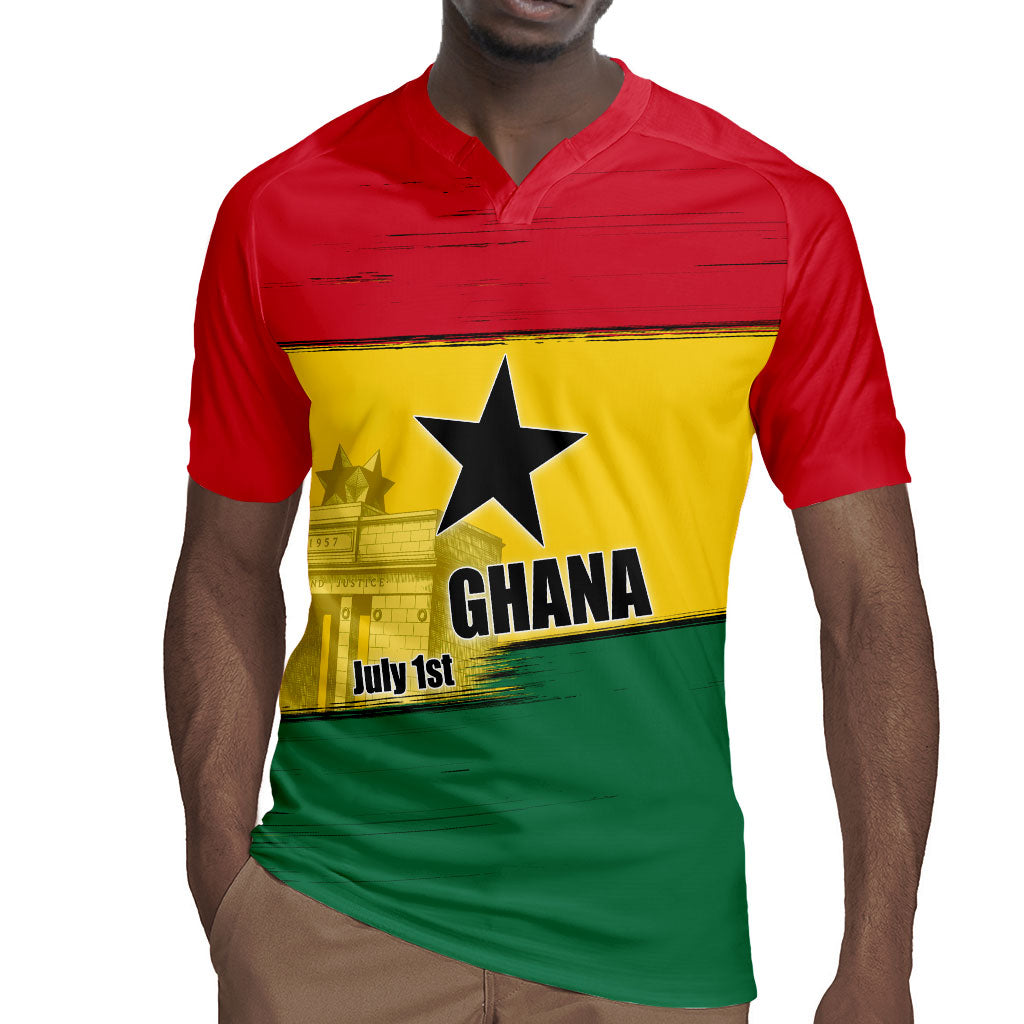 Ghana Republic Day Rugby Jersey Ghanaian Pride Flag Colors With Coat Of Arms And Black Star