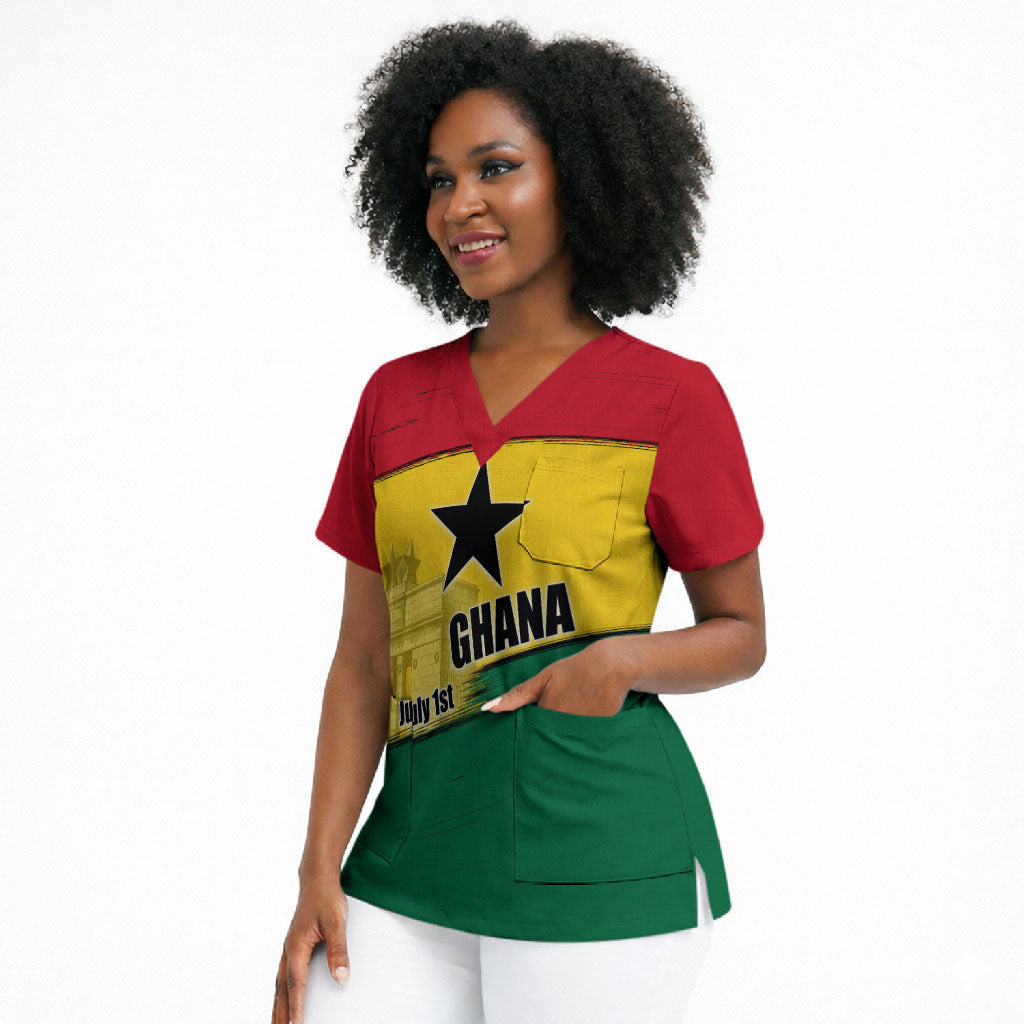 Ghana Republic Day Scrub Top Ghanaian Pride Flag Colors With Coat Of Arms And Black Star