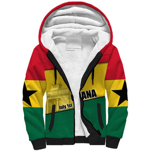 Ghana Republic Day Sherpa Hoodie Ghanaian Pride Flag Colors With Coat Of Arms And Black Star