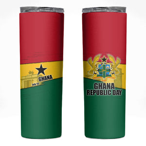 Ghana Republic Day Skinny Tumbler Ghanaian Pride Flag Colors With Coat Of Arms And Black Star