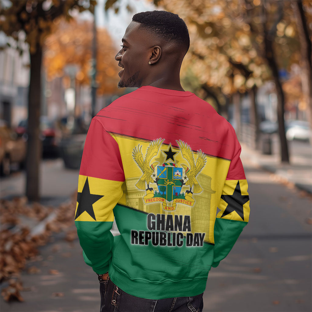 Ghana Republic Day Sweatshirt Ghanaian Pride Flag Colors With Coat Of Arms And Black Star