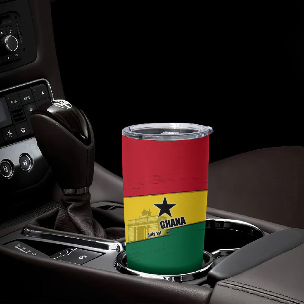 Ghana Republic Day Tumbler Cup Ghanaian Pride Flag Colors With Coat Of Arms And Black Star