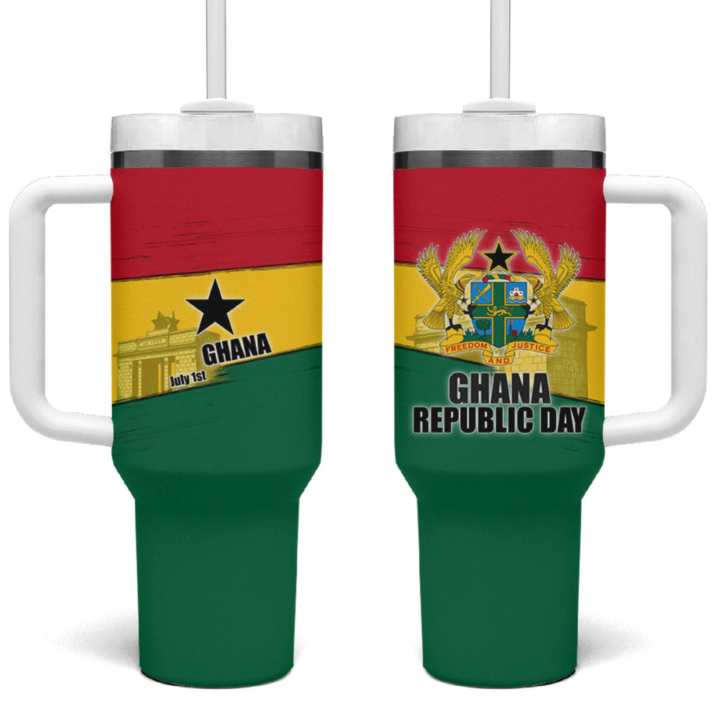 Ghana Republic Day Tumbler With Handle Ghanaian Pride Flag Colors With Coat Of Arms And Black Star