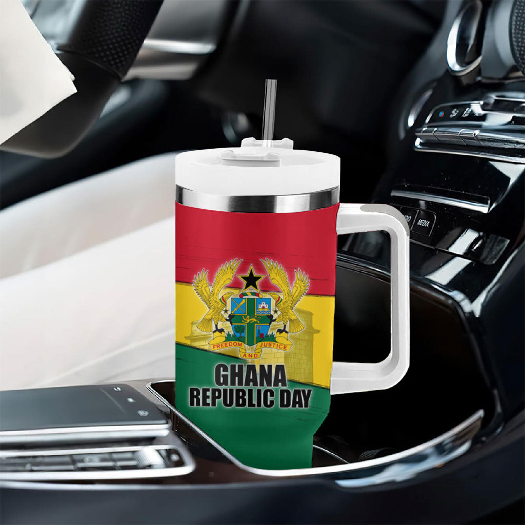 Ghana Republic Day Tumbler With Handle Ghanaian Pride Flag Colors With Coat Of Arms And Black Star