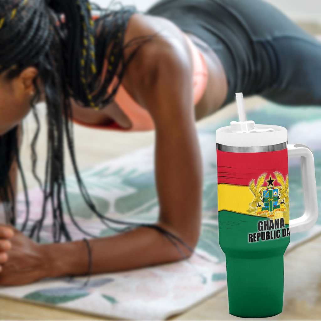 Ghana Republic Day Tumbler With Handle Ghanaian Pride Flag Colors With Coat Of Arms And Black Star
