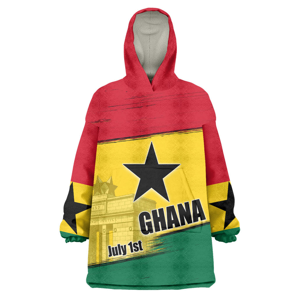 Ghana Republic Day Wearable Blanket Hoodie Ghanaian Pride Flag Colors With Coat Of Arms And Black Star