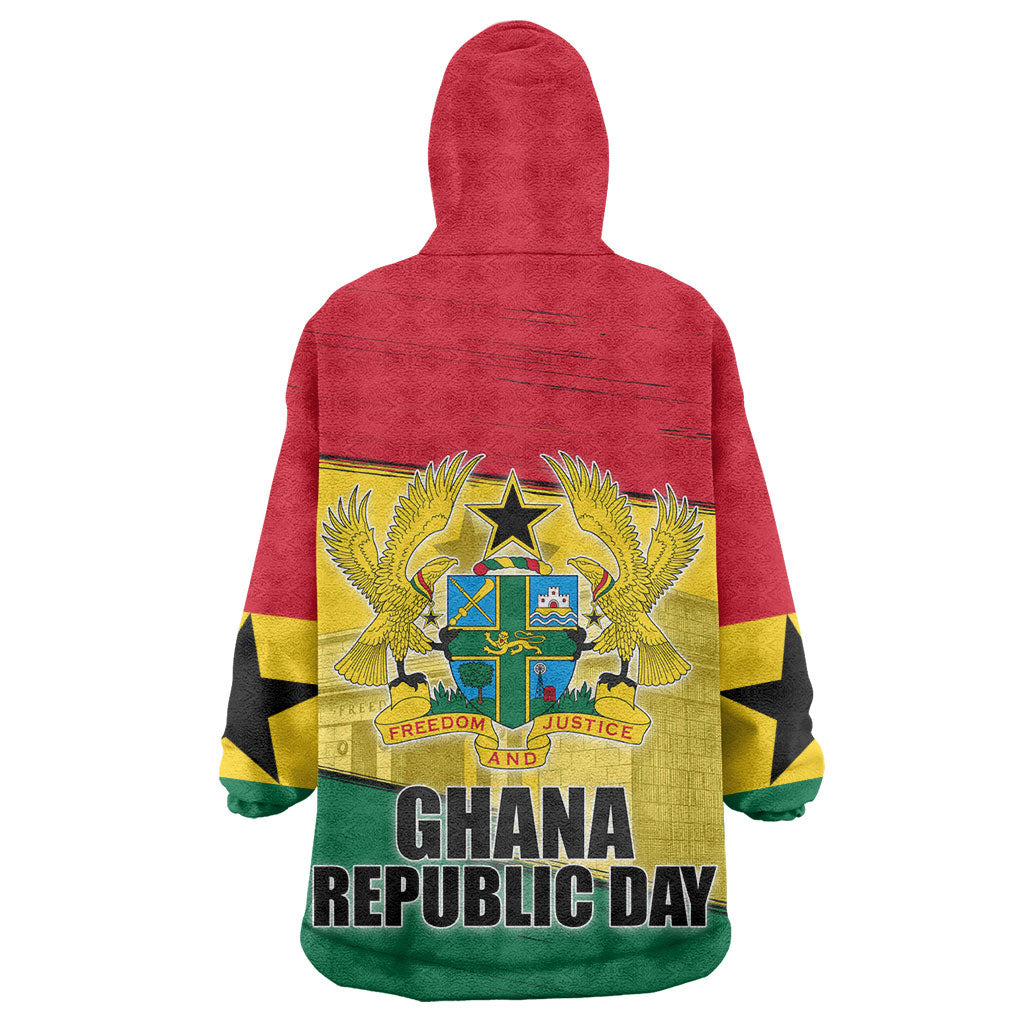 Ghana Republic Day Wearable Blanket Hoodie Ghanaian Pride Flag Colors With Coat Of Arms And Black Star