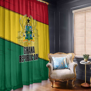 Ghana Republic Day Window Curtain Ghanaian Pride Flag Colors With Coat Of Arms And Black Star