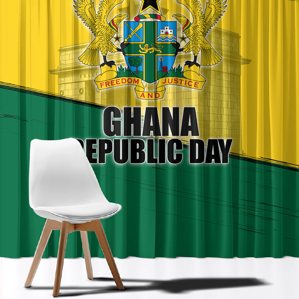Ghana Republic Day Window Curtain Ghanaian Pride Flag Colors With Coat Of Arms And Black Star