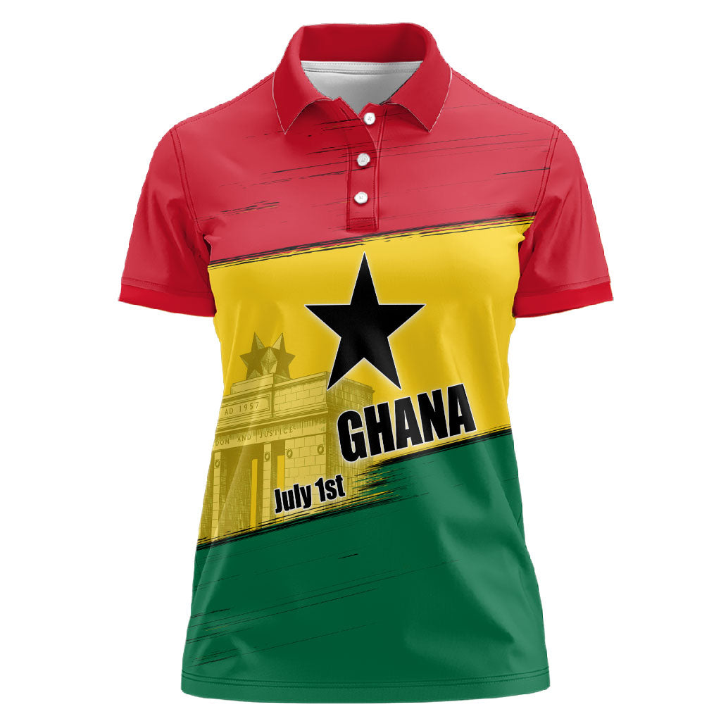 Ghana Republic Day Women Polo Shirt Ghanaian Pride Flag Colors With Coat Of Arms And Black Star
