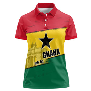 Ghana Republic Day Women Polo Shirt Ghanaian Pride Flag Colors With Coat Of Arms And Black Star