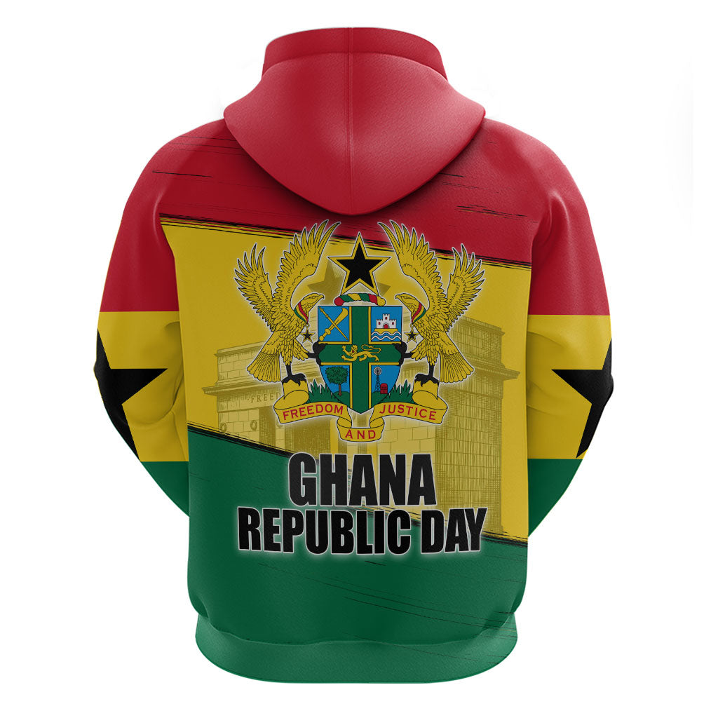 Ghana Republic Day Zip Hoodie Ghanaian Pride Flag Colors With Coat Of Arms And Black Star