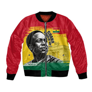 Personalized Ghana Republic Day Bomber Jacket Kwame Nkrumah Vintage Portrait Art - July 1st Theme