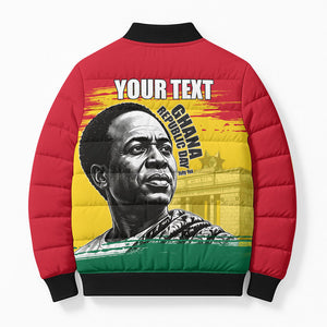 Personalized Ghana Republic Day Bomber Puffer Jacket Kwame Nkrumah Vintage Portrait Art - July 1st Theme