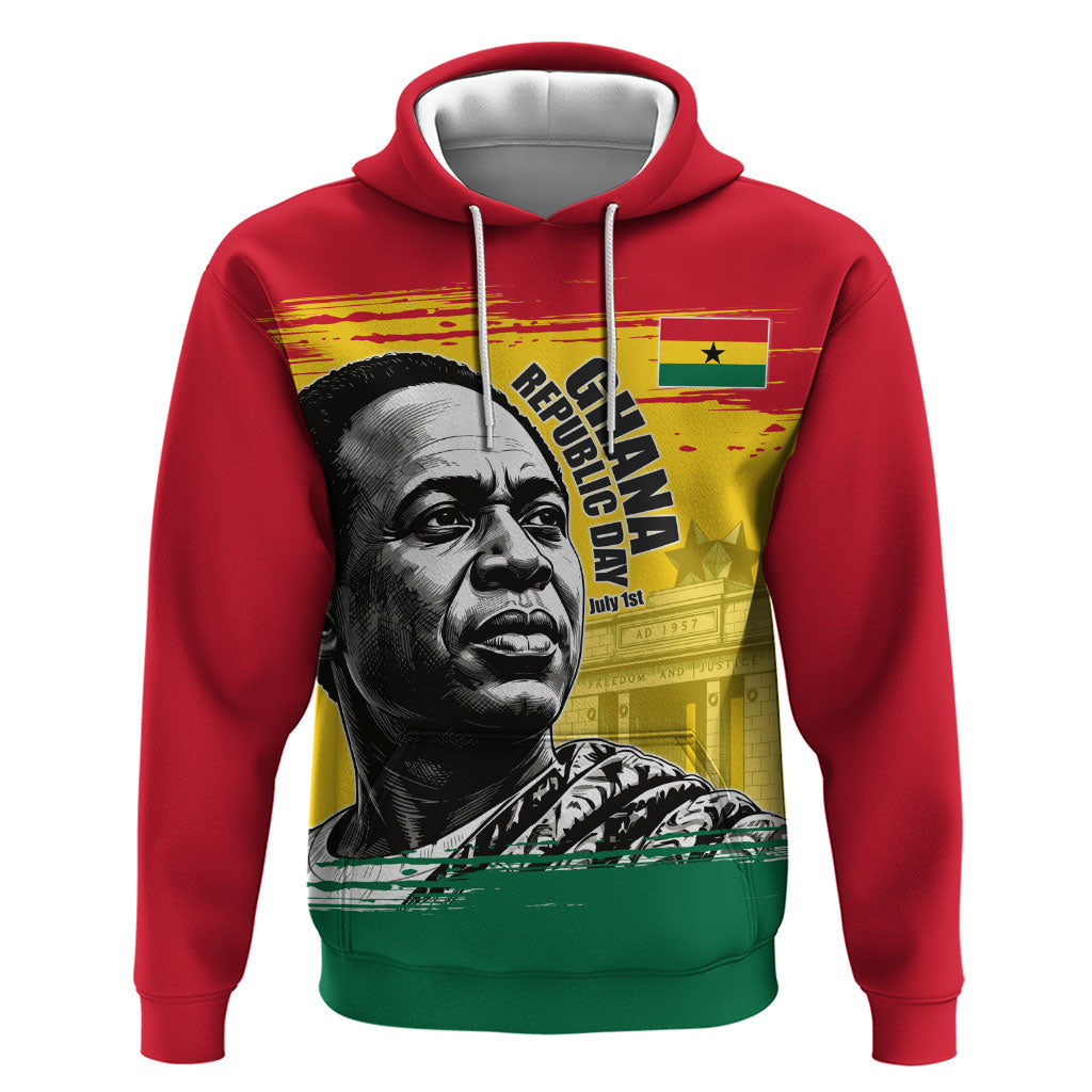 Personalized Ghana Republic Day Hoodie Kwame Nkrumah Vintage Portrait Art - July 1st Theme