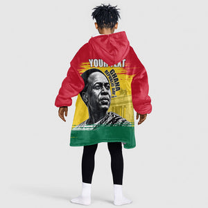 Personalized Ghana Republic Day Kid Wearable Blanket Hoodie Kwame Nkrumah Vintage Portrait Art - July 1st Theme