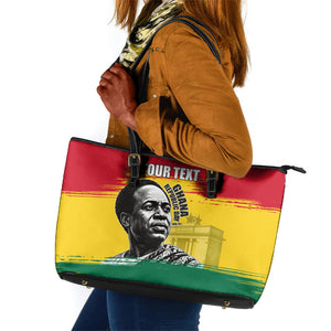Personalized Ghana Republic Day Leather Tote Bag Kwame Nkrumah Vintage Portrait Art - July 1st Theme