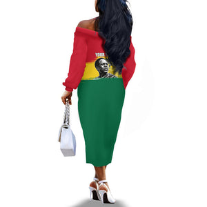 Personalized Ghana Republic Day Off The Shoulder Long Sleeve Dress Kwame Nkrumah Vintage Portrait Art - July 1st Theme