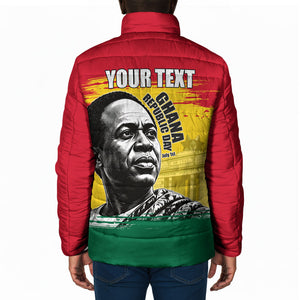 Personalized Ghana Republic Day Padded Jacket Kwame Nkrumah Vintage Portrait Art - July 1st Theme